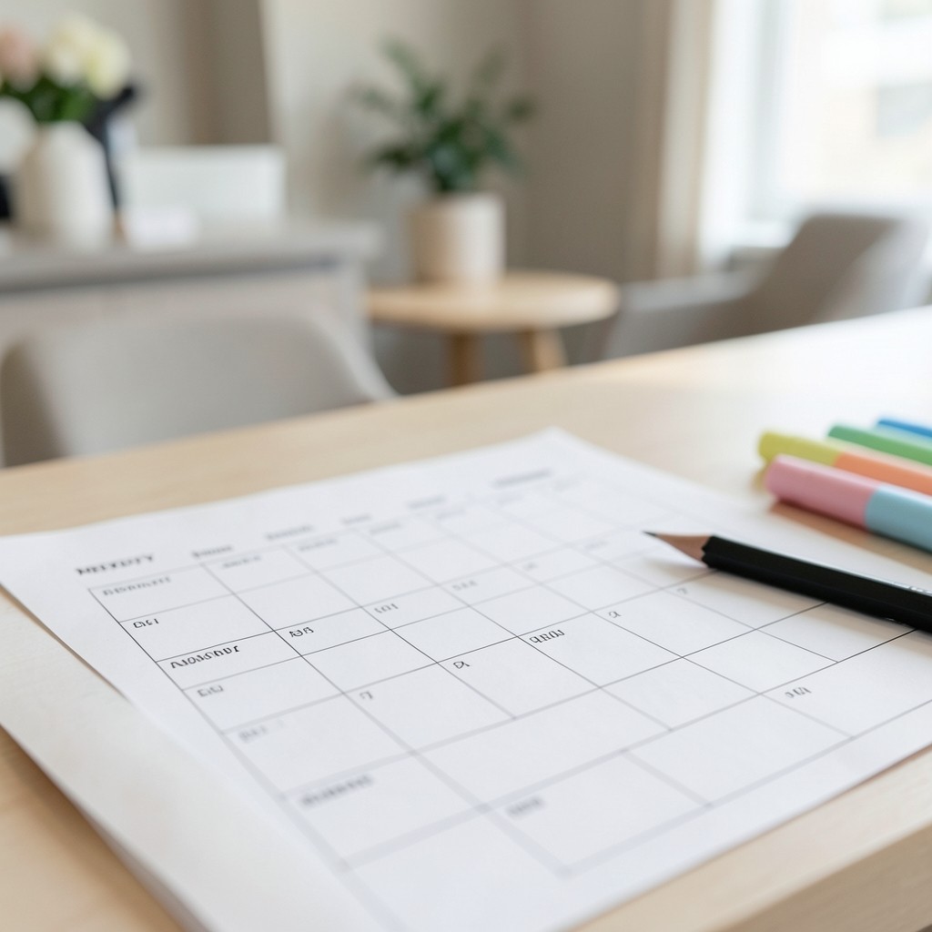 Printed weekly appointment calendar with highlighted empty slots on a clinic desk