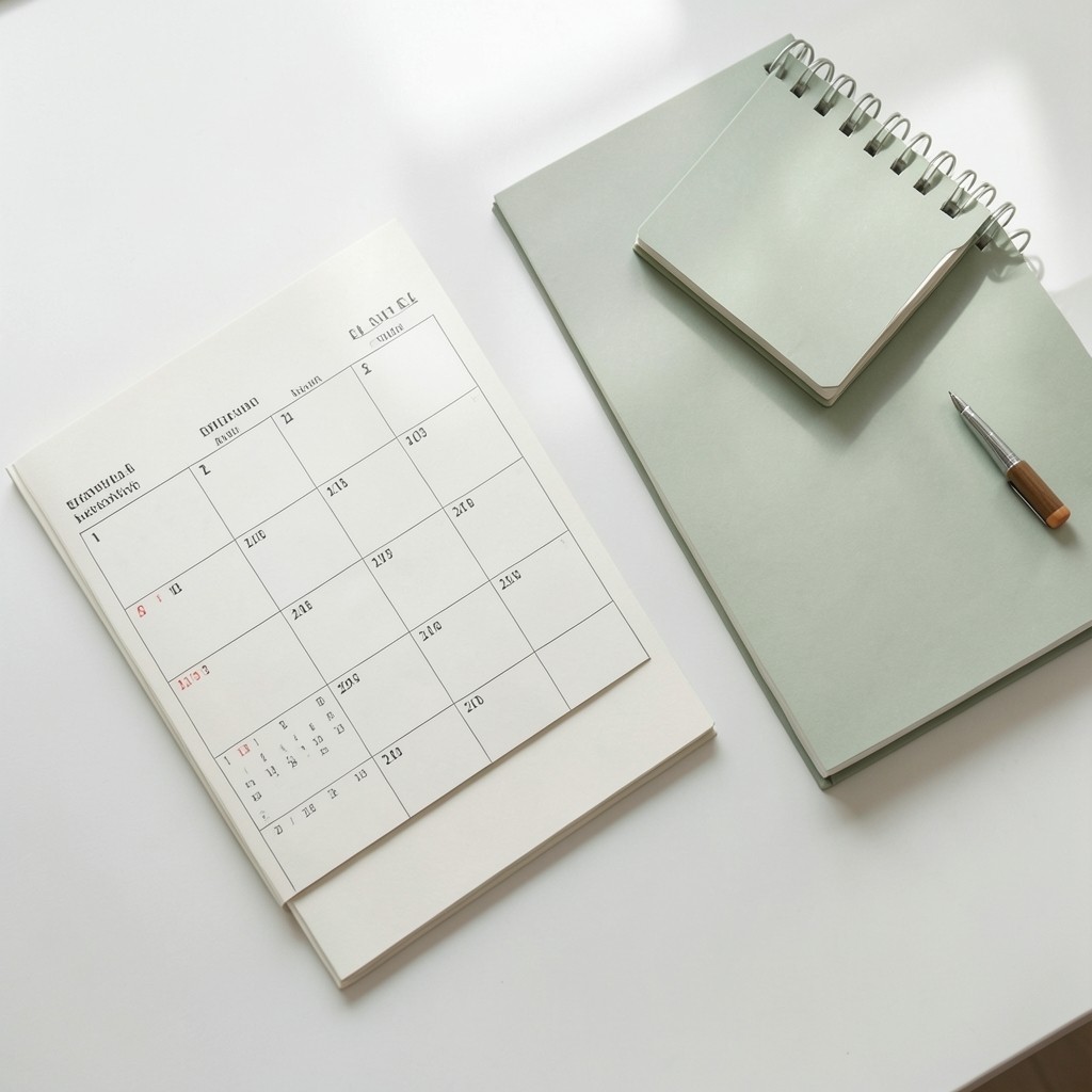 Desk with monthly clinic throughput charts beside a calendar and notebook